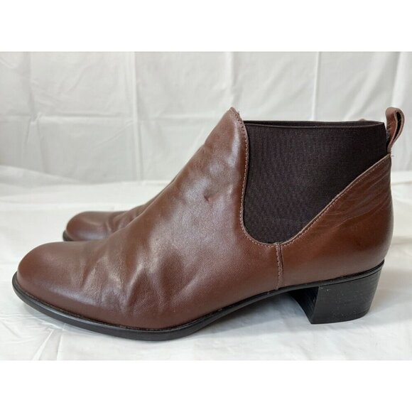 Munro Womens Shari Boot Size 9.5 Brown Leather Chelsea Bootie Block Heel Pull On - Picture 4 of 13